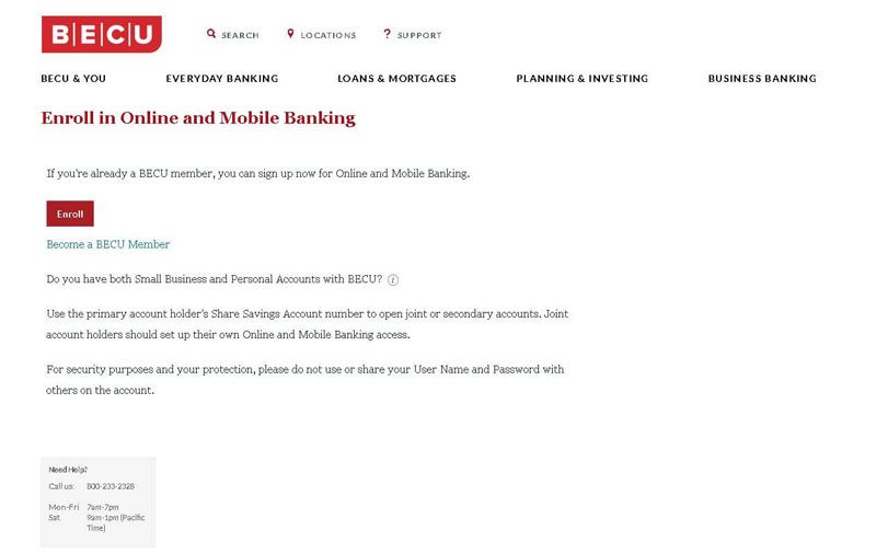 becu enroll to the online banking