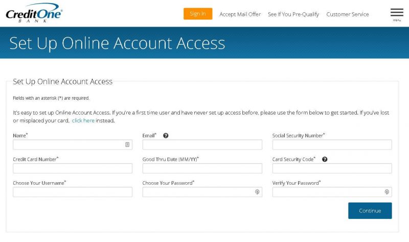 credit one bank set up online account access