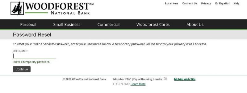 woodforest national bank reset password