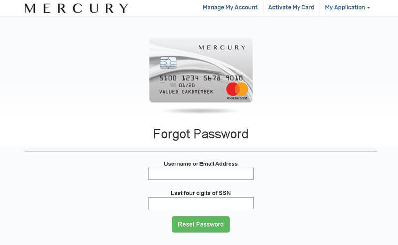 mercury credit card forget password