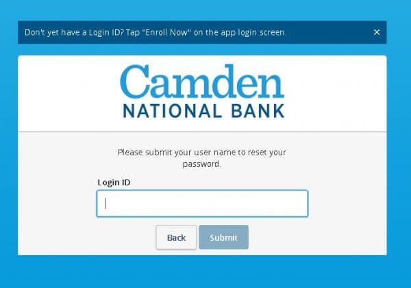 Camden National Bank forgot password