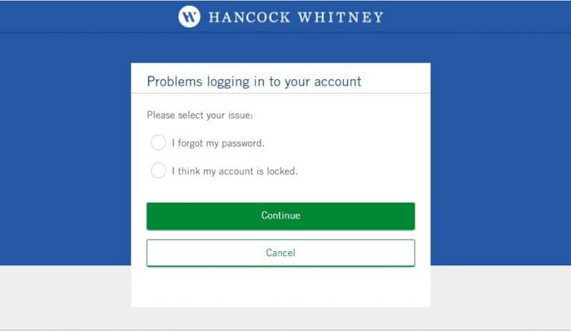 Hancock Whitney Bank Forgotpassword