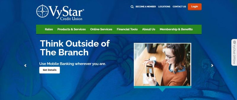 VyStar Credit Union Bank homepage