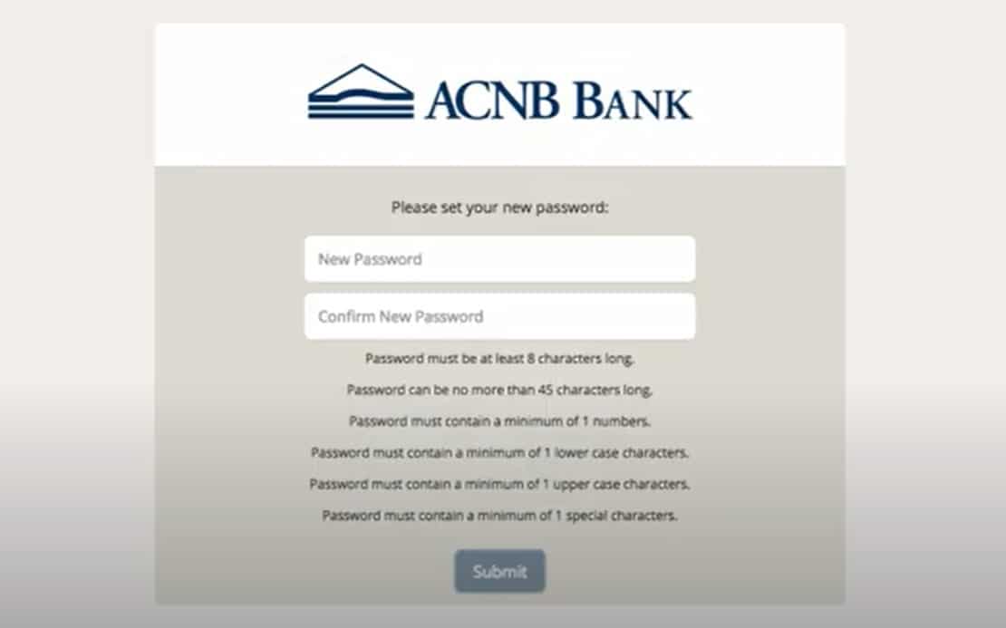 ACNB Bank Create new password