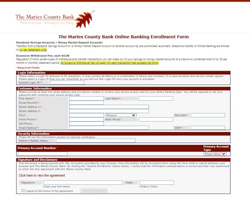 The Maries County Bank Enrollment