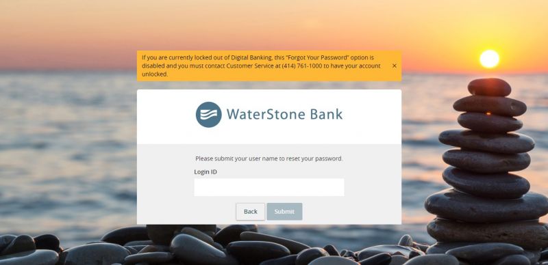 Waterstone bank ForogtPassword