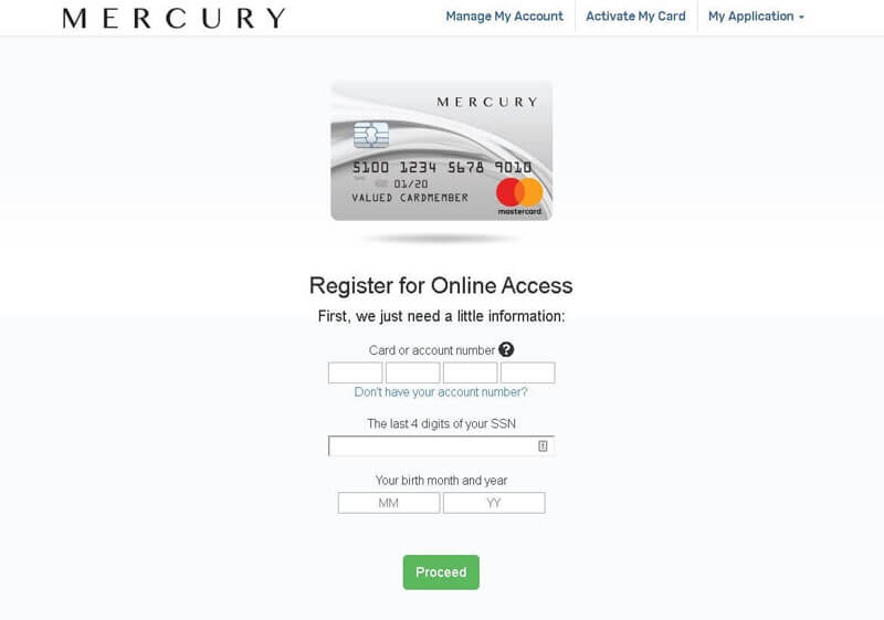 mercury card registered with online access